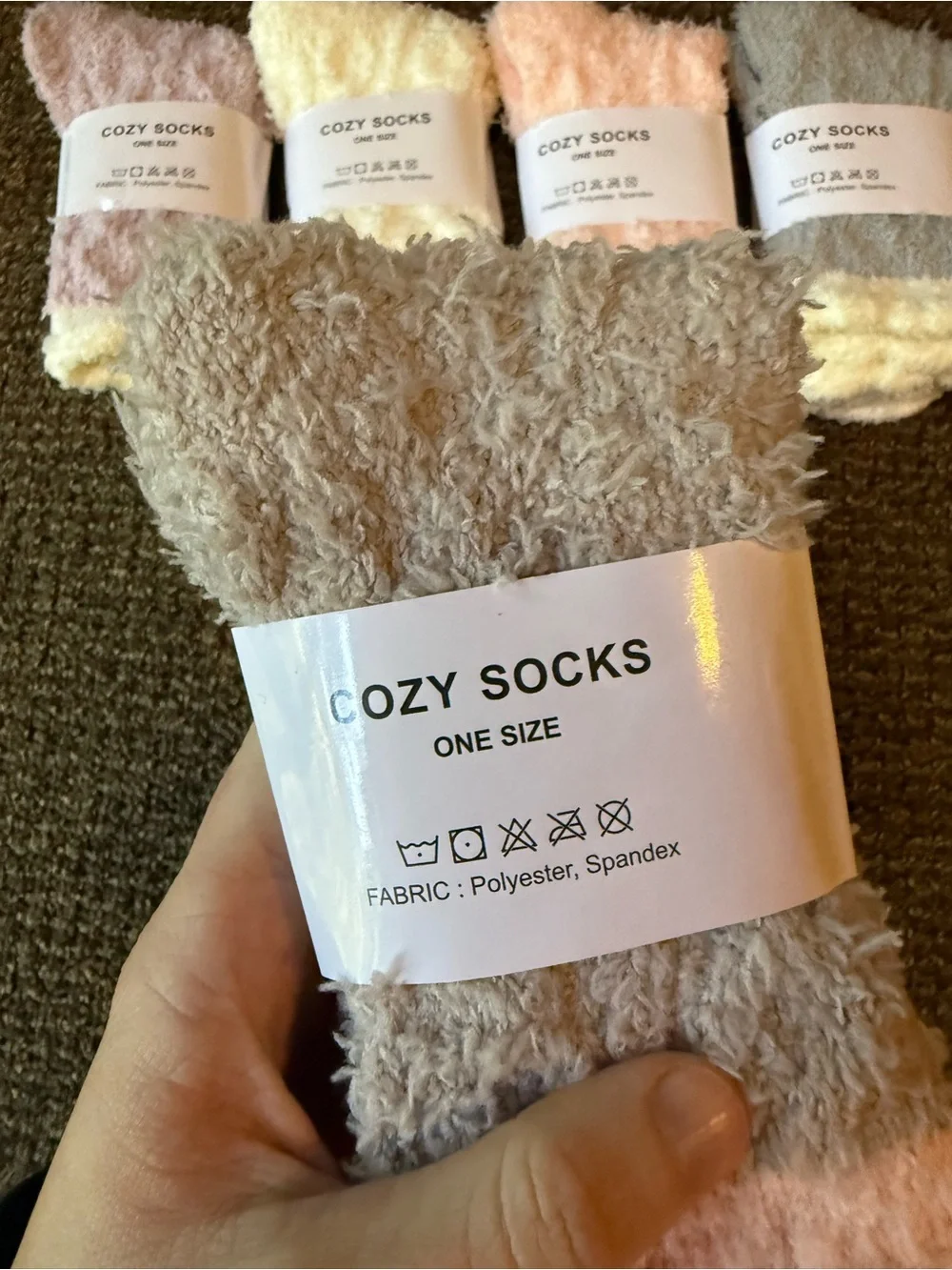 Plush Women's Fuzzy Socks - Assorted Pastel Pink, Cream, Blue, Gray